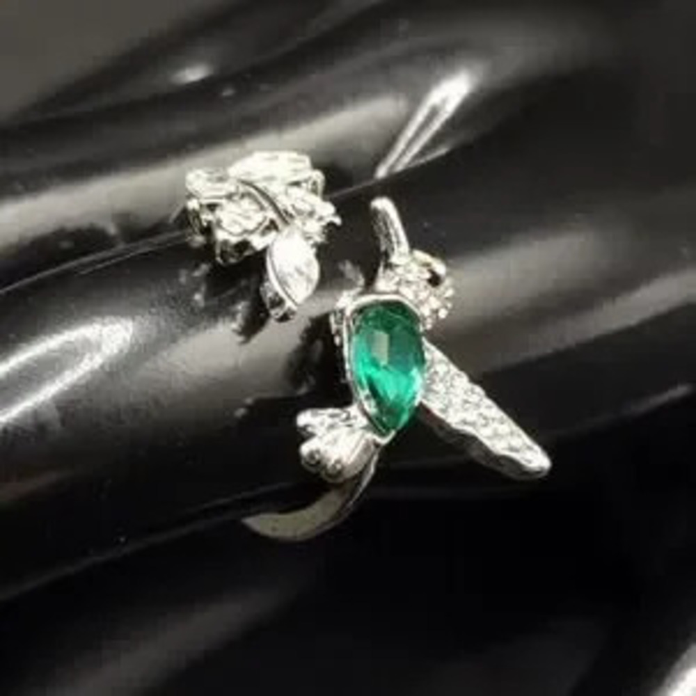 925 Silver Plated Ring Hummingbird Lab Emerald Green CZ Diamonds Women's NEW!